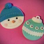12 Snowman And/or Christmas Ball Cupcake Toppers