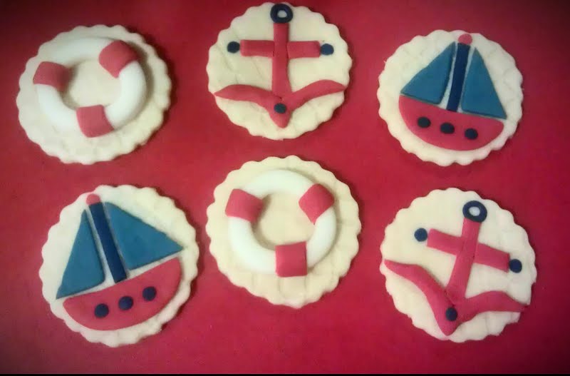 12 Fondant Nautical Themed Cupcake Toppers